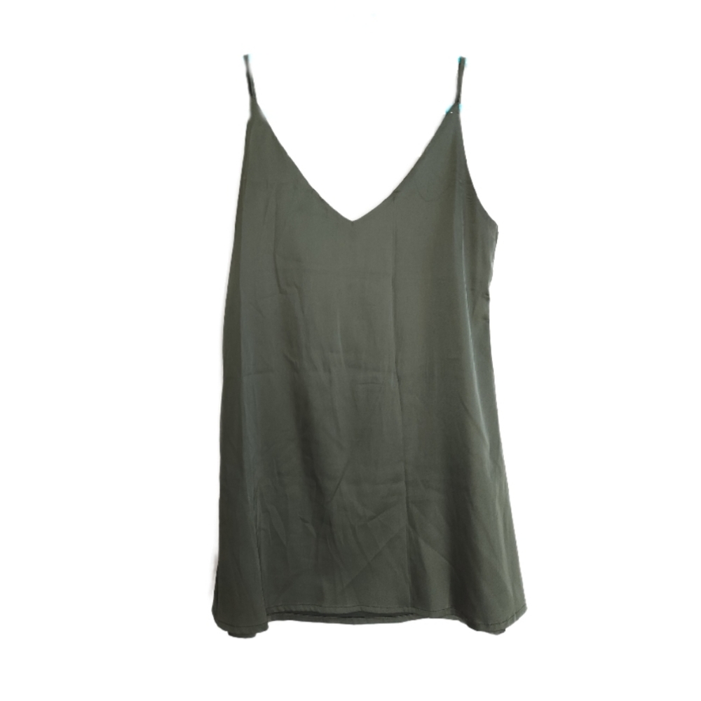 Mini Satin Slip Fashion Dress Olive Green